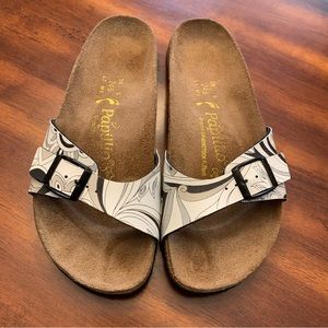 Papillio by Birkenstock sandals, size 38, black/white, EUC